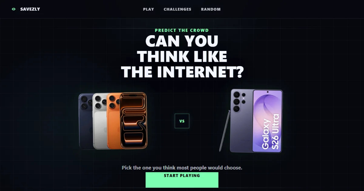 Savezly homepage hero before starting a challenge