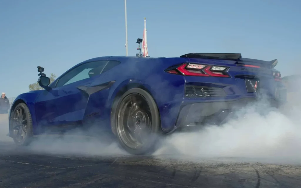 2026 Corvette ZR1X launching at US 131 Motorsports Park reaching 0–60 mph in 1.68 seconds.