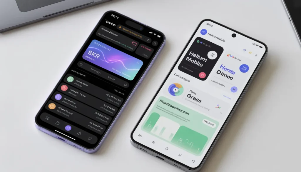 Solana Seeker phone vs regular Android smartphone side-by-side comparison showing DePIN apps and crypto earning interfaces 2026