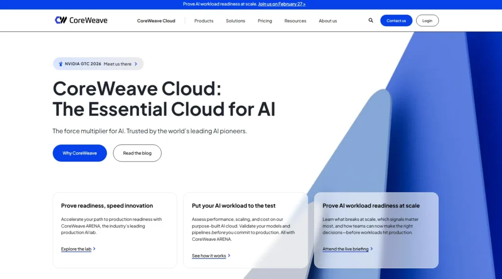 CoreWeave Cloud platform interface, one of the best GPU cloud providers for AI training and scaling in 2026.
