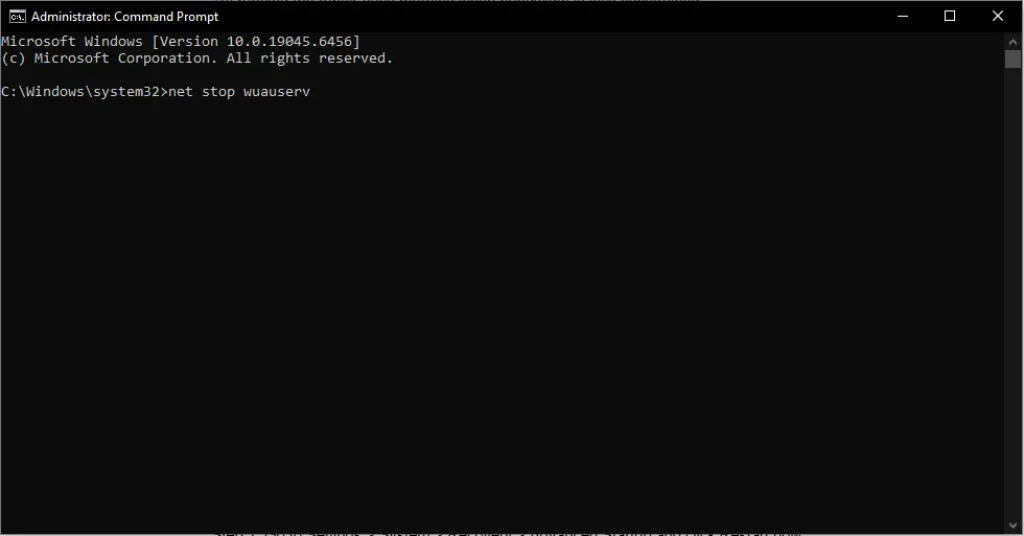 Resetting Windows 10 update components command prompt screenshot