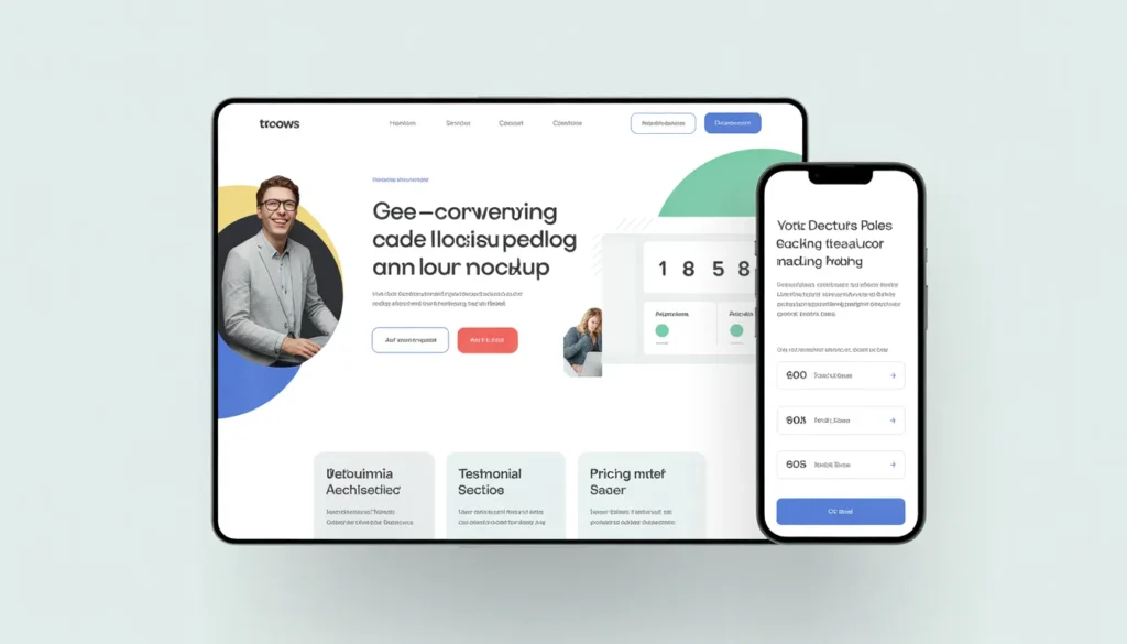 High-converting sales page layout mockup on desktop and mobile screens