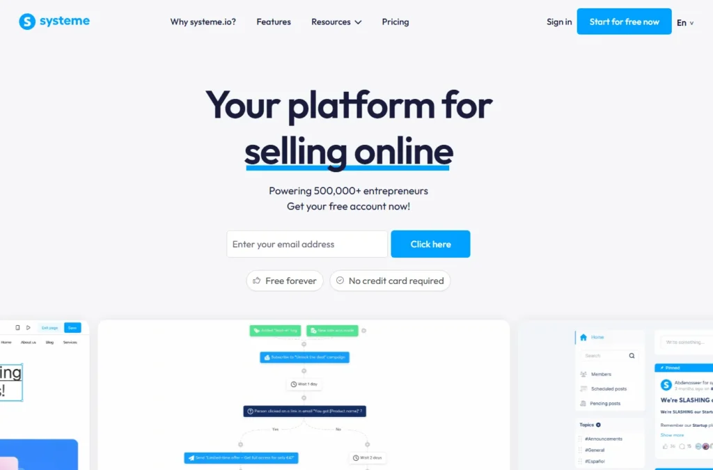 Systeme.io homepage