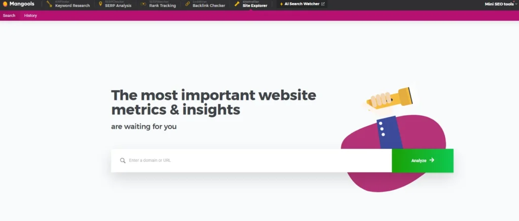 Mangools SiteProfiler showing domain authority and important website SEO metrics
