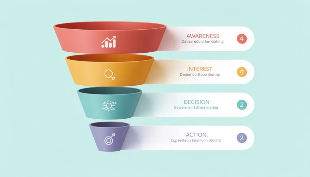 style sales funnel diagram with 4 labeled stages